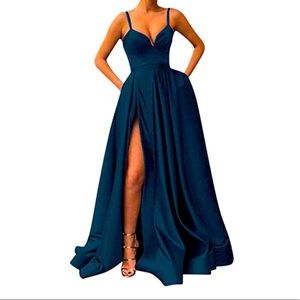 Navy Blue Formal Slit Dress